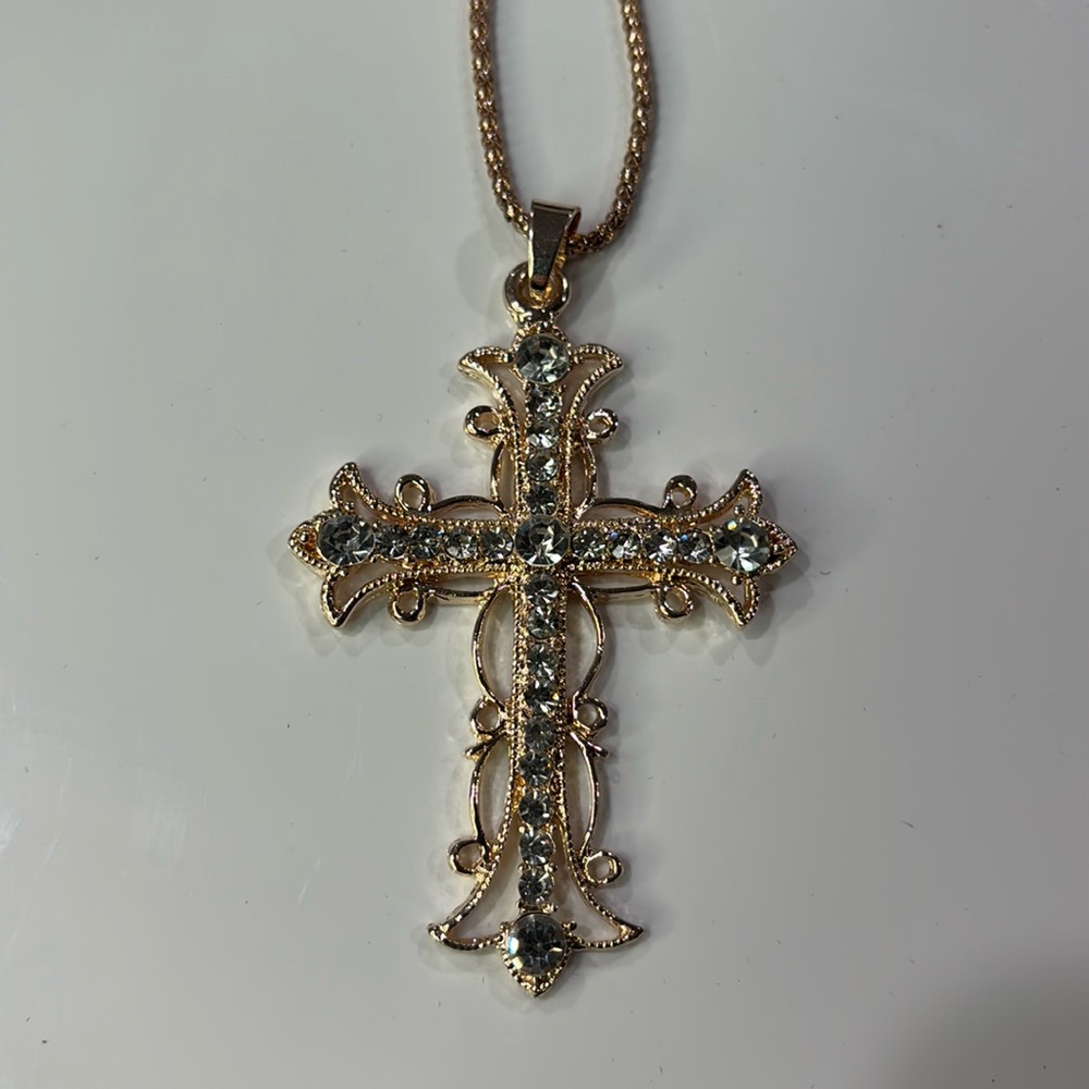 Sparkling Light Gold Colored Cross with Rhinestones